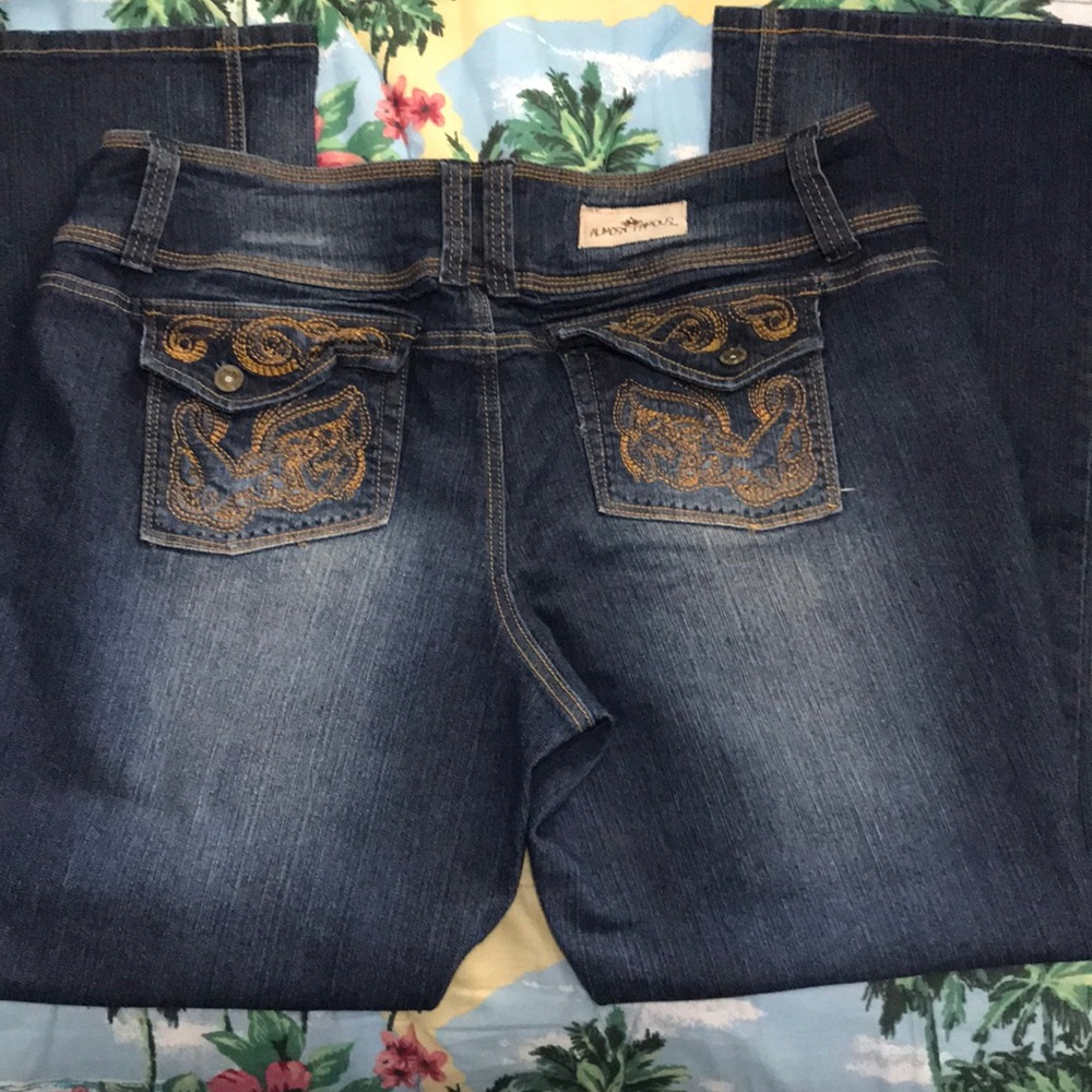 Almost Famous Embroidered Distressed Jeans